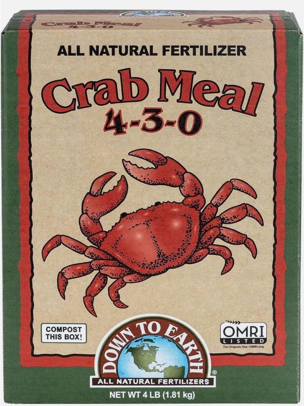 Organic Crab Meal Plant Food - 4-3-0 Nutrients for Gardens & Flower Beds, 4 lb